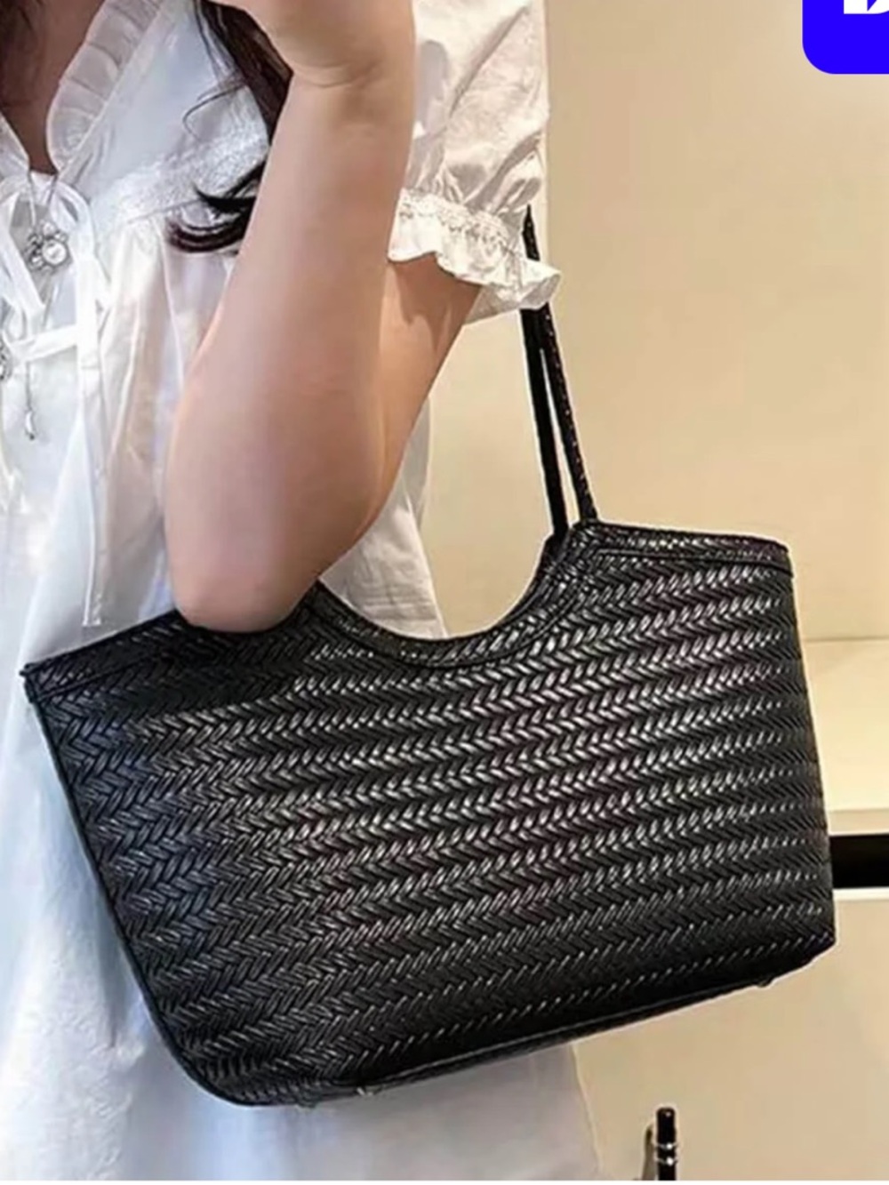 Woven Dark Brown Tote Bag with Braided Straps - Picture 2 of 5